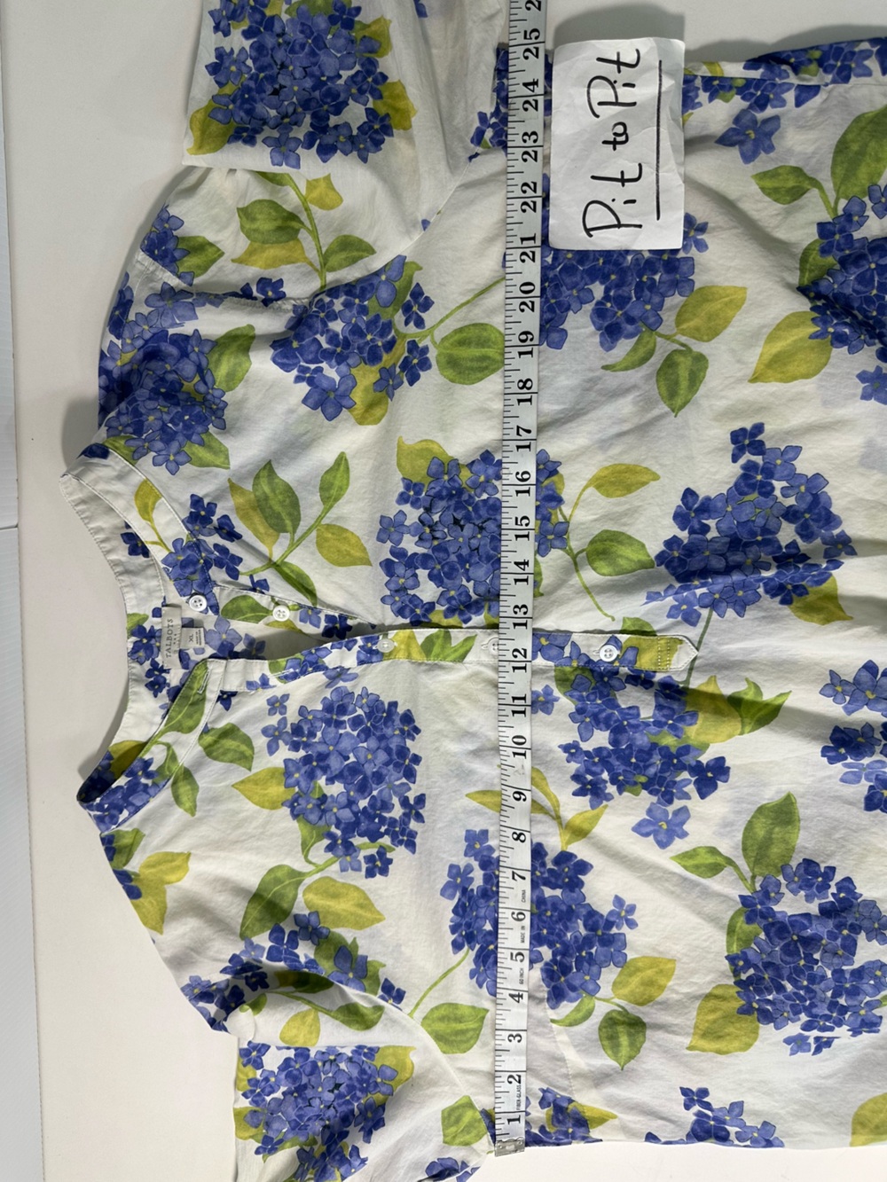 Talbots White Long-Sleeve Hydrangea Print Top - Floral purple-green Cotton - Picture 5 of 9